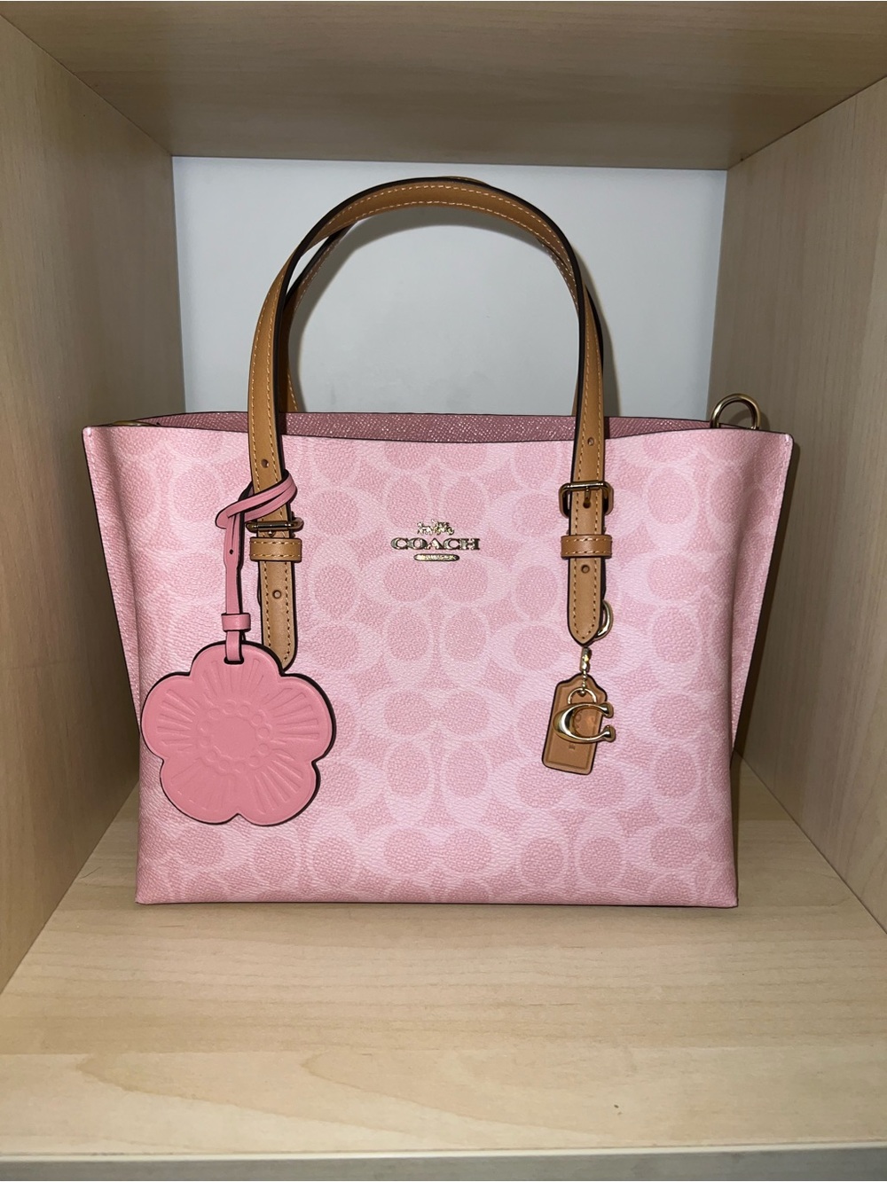 Coach Pink Signature Tote with Floral Charm mollie 25